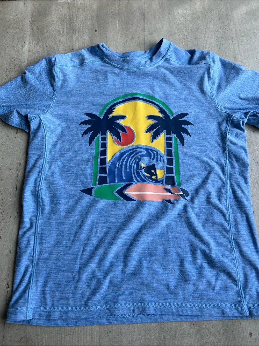 Blue Graphic  rash guard kids swim.
